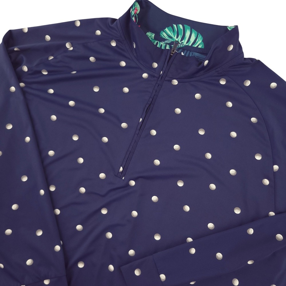 Birdie Bound Pullover Womens XL Blue Polka Dot 1/4 Zip Long Sleeve Golf Top